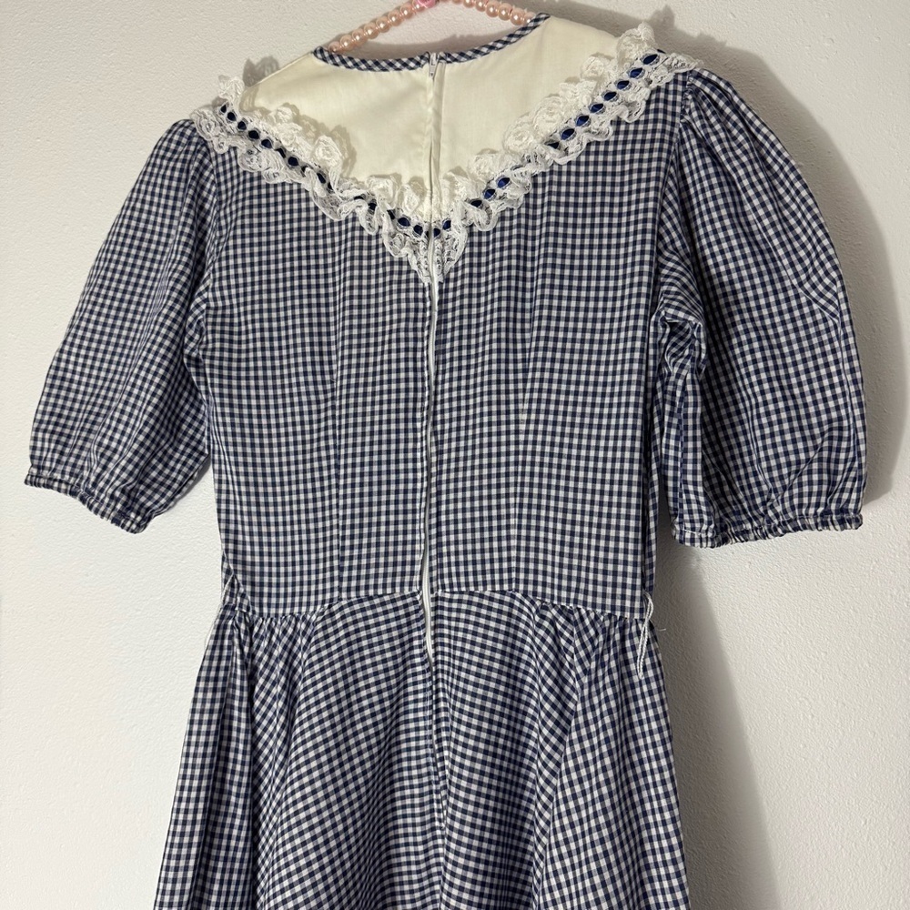 Vintage Jeri Bee navy blue gingham cottagecore dress size 10 - Picture 7 of 16